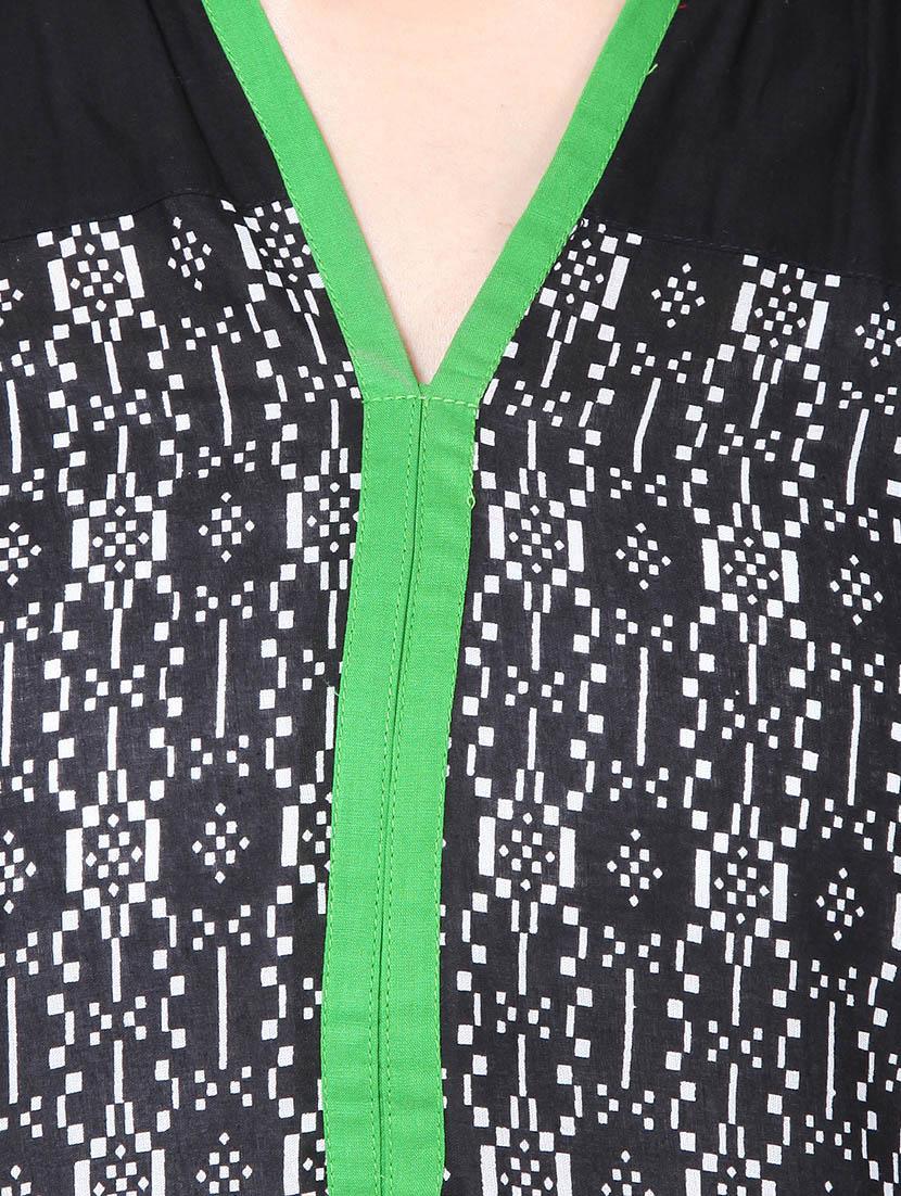 black, green cotton kurta - 10352912 - Zoom Image - 5