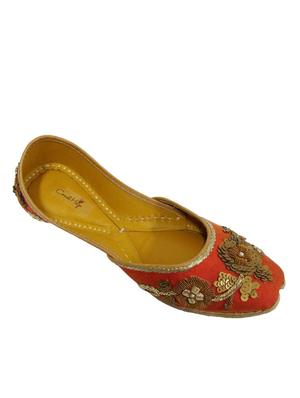 Coral Haze Orange floral embellished silk handcrafted jutis - 10366996 - Standard Image - 2