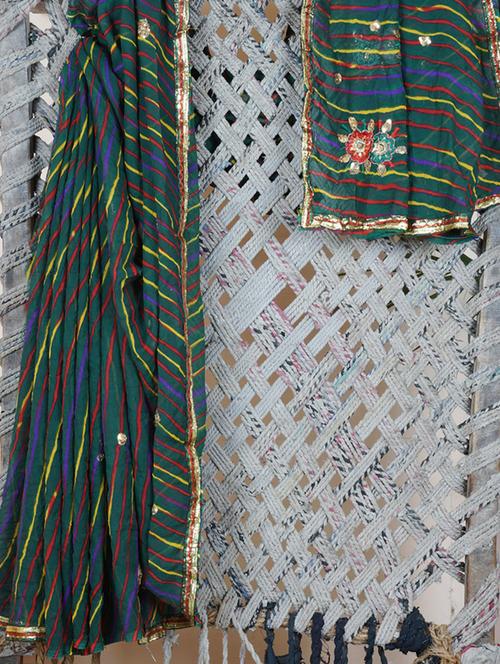 Gota Border Green Lehariya Georgette Saree - Lazza