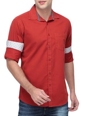 rust cotton casual shirt - 10386908 - Standard Image - 2