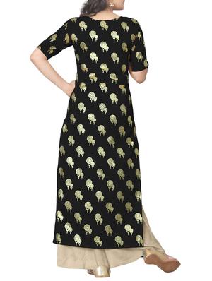 black faux crepe long kurta - 10388755 - Standard Image - 2