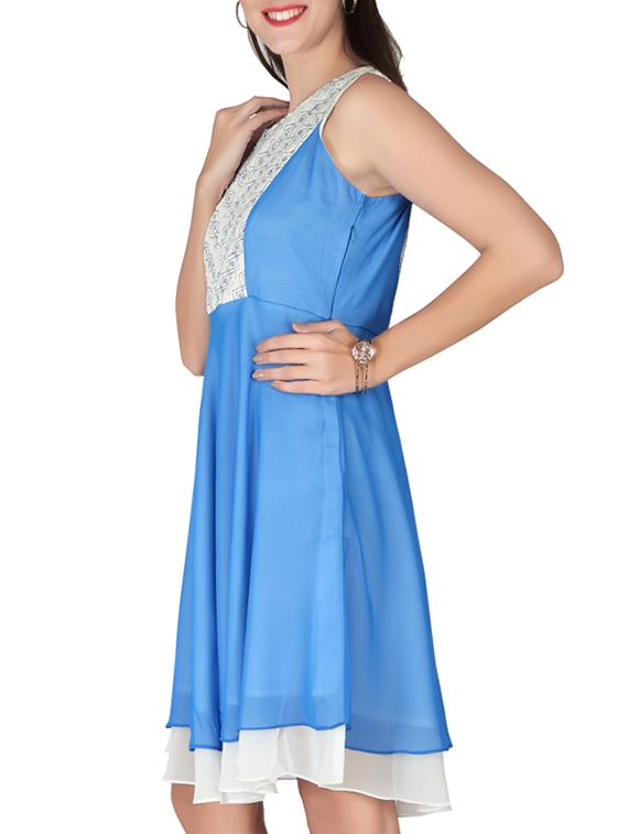 blue, off white georgette dress - 10417750 - Zoom Image - 2