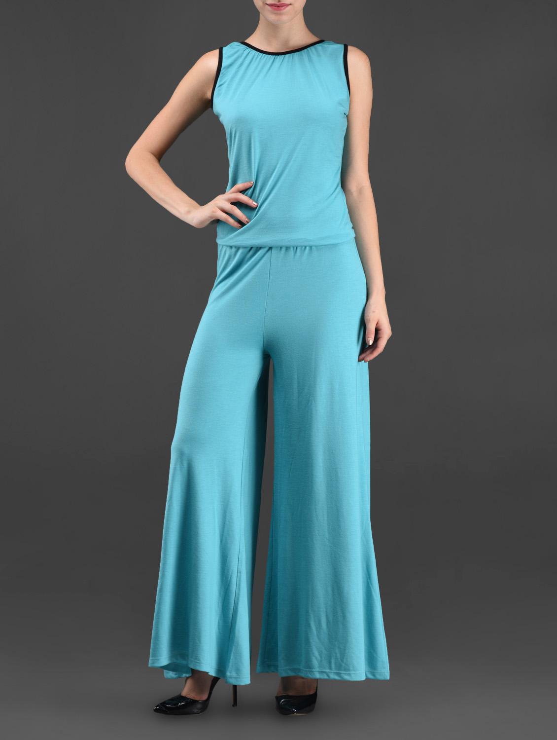 Blue Plain Solid Polyviscose Jumpsuit - STREET 9