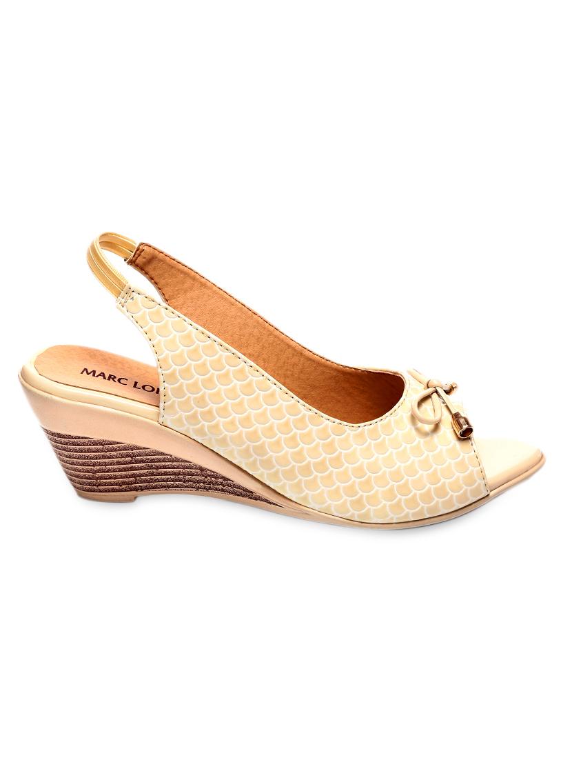 Textured Beige Sling-Back Peep-Toe Wedges - Marc Loire
