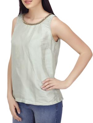 grey satin top - 10435273 - Standard Image - 2