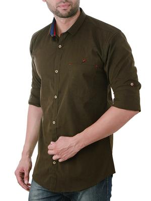 green cotton casual shirt - 10454760 - Standard Image - 2