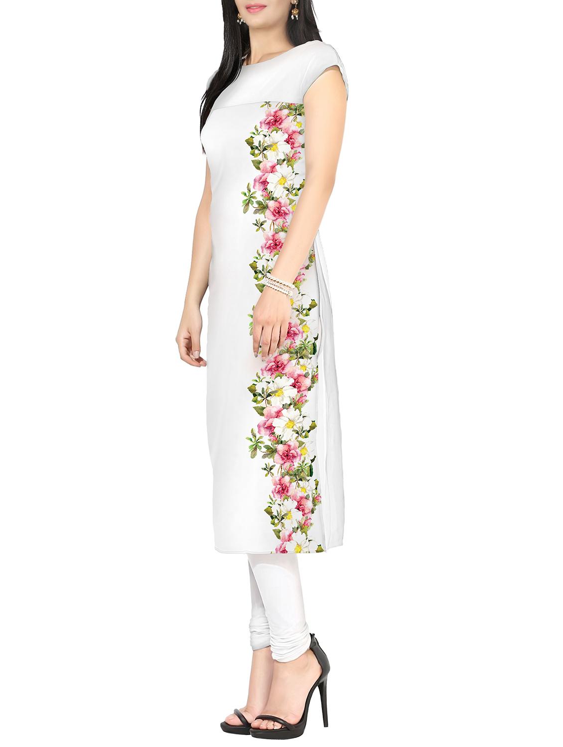white faux crepe straight kurta - 10457497 - Zoom Image - 2