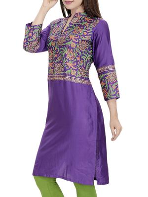 purple cotton straight kurta - 10474181 - Standard Image - 2