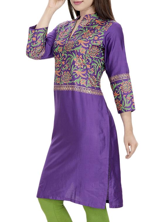 purple cotton straight kurta - 10474181 - Zoom Image - 2