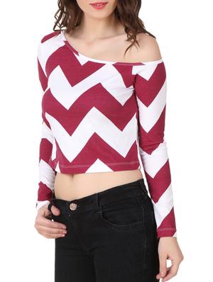 maroon, white cotton regular top - 10485255 - Standard Image - 2