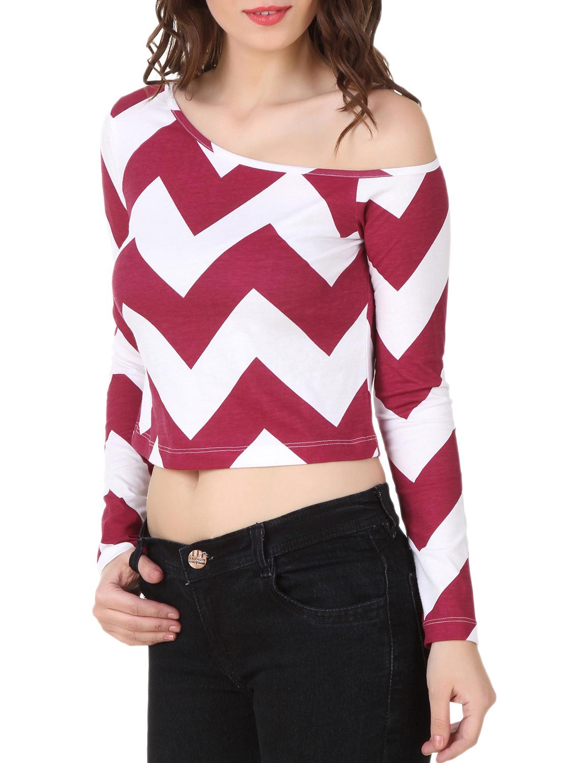 maroon, white cotton regular top - 10485255 - Zoom Image - 2