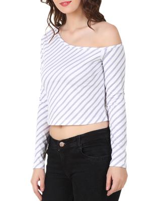 single shoulder striped crop top - 10485259 - Standard Image - 2