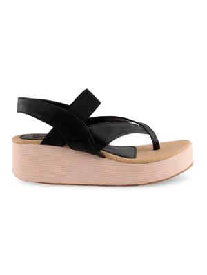 black leatherette wedges - 10502868 - Standard Image - 2