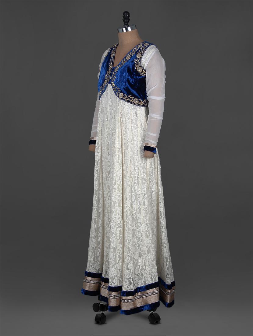 white net Anarkali kurta with embroidered velvet jacket - 1050711 - Zoom Image - 2
