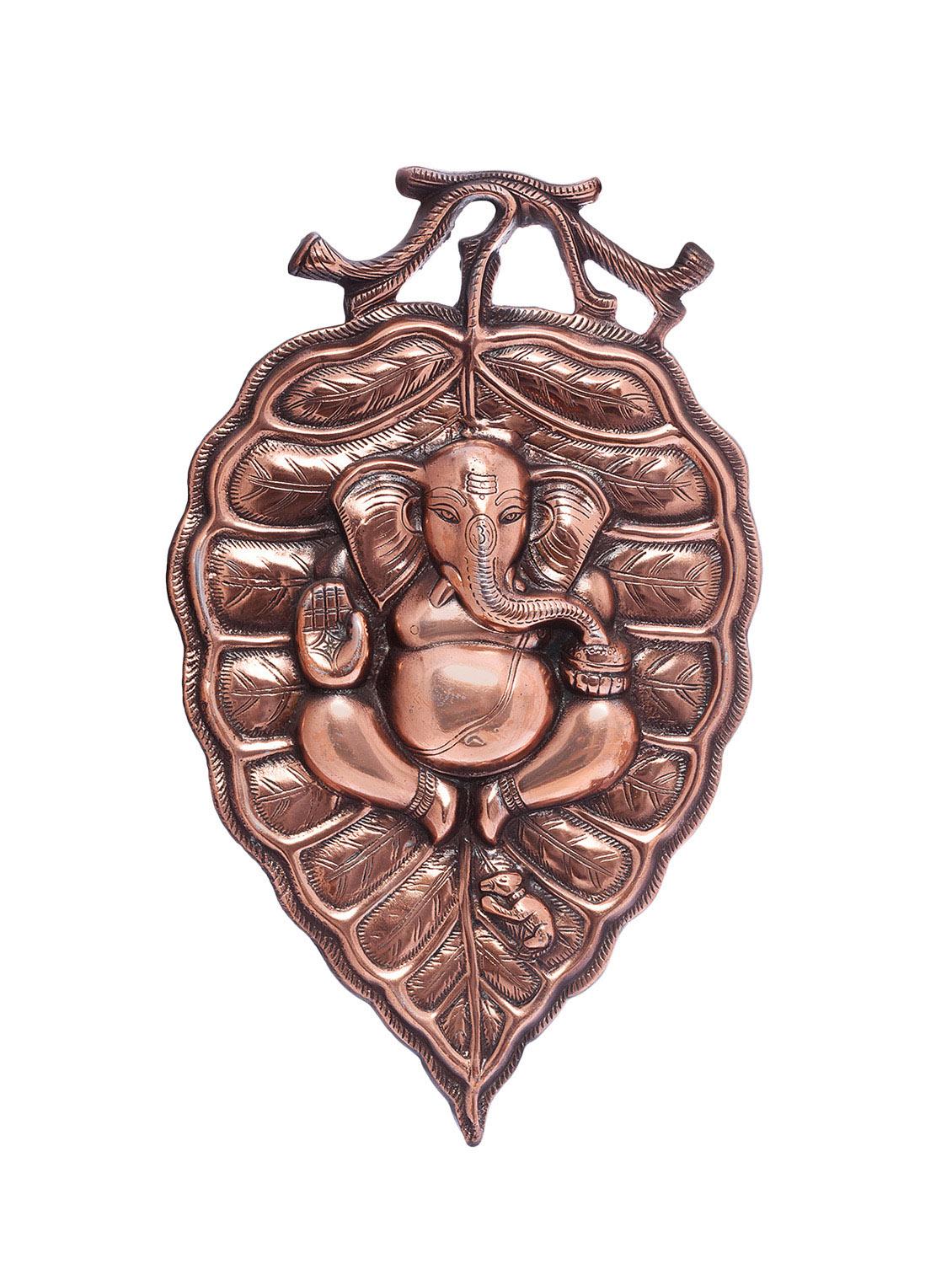 eCraftIndia Lord Ganesha on Leaf Metal Wall Hanging - 10512946 - Zoom Image - 2