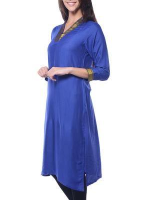 blue viscose straight kurta - 10537979 - Standard Image - 2