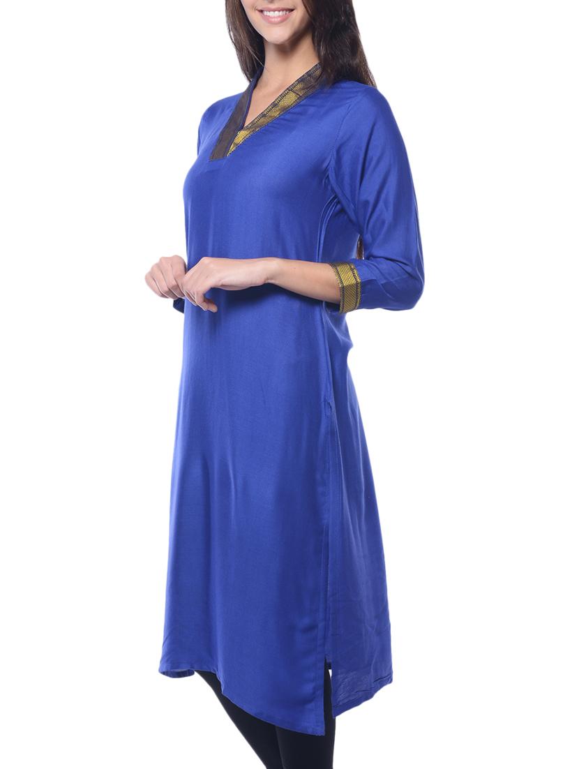 blue viscose straight kurta - 10537979 - Zoom Image - 2