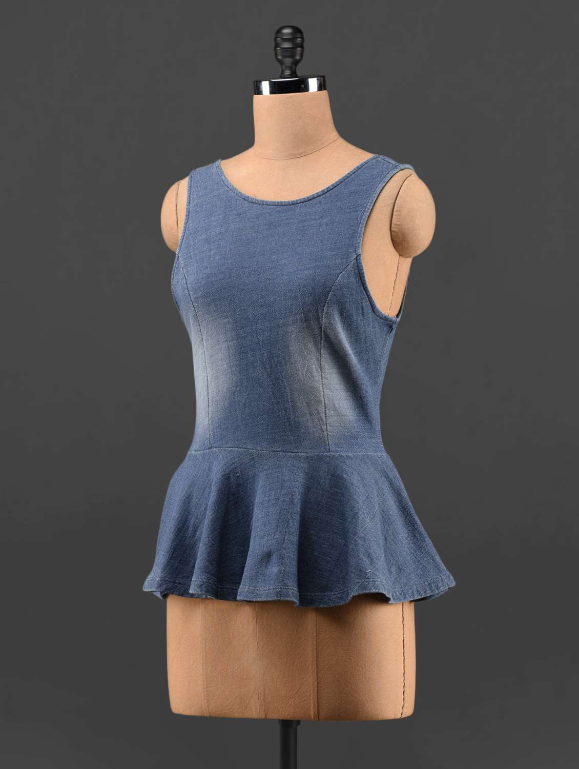 Buy Denim Finish Viscose Knit Peplum Top for Women from Feyona for ₹409