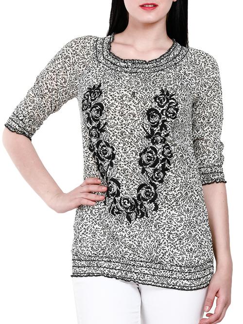 black & white cotton floral printed top - 10551019 - Standard Image - 1