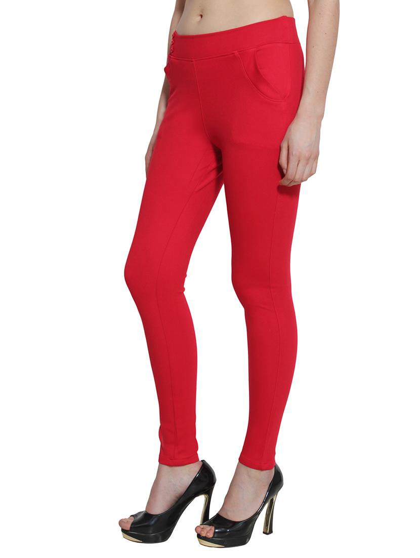red polyester blend jeggings - 10551147 - Zoom Image - 2