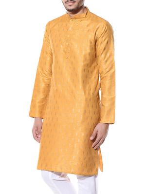yellow dupion printed long kurta - 10551781 - Standard Image - 2