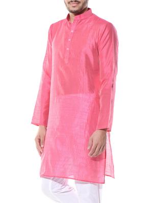 solid pink dupion kurta - 10551782 - Standard Image - 2