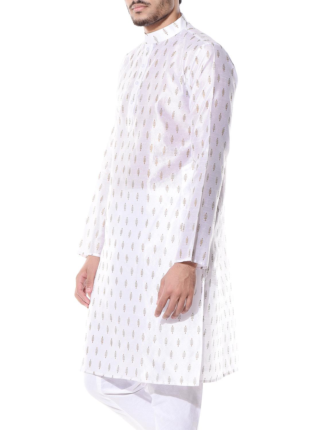 white dupion printed long kurta - 10551787 - Zoom Image - 2