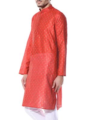 red dupion printed long kurta - 10551791 - Standard Image - 2