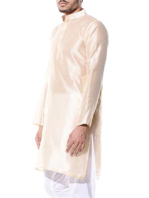 solid cream dupion kurta - 10551793 - Standard Image - 2