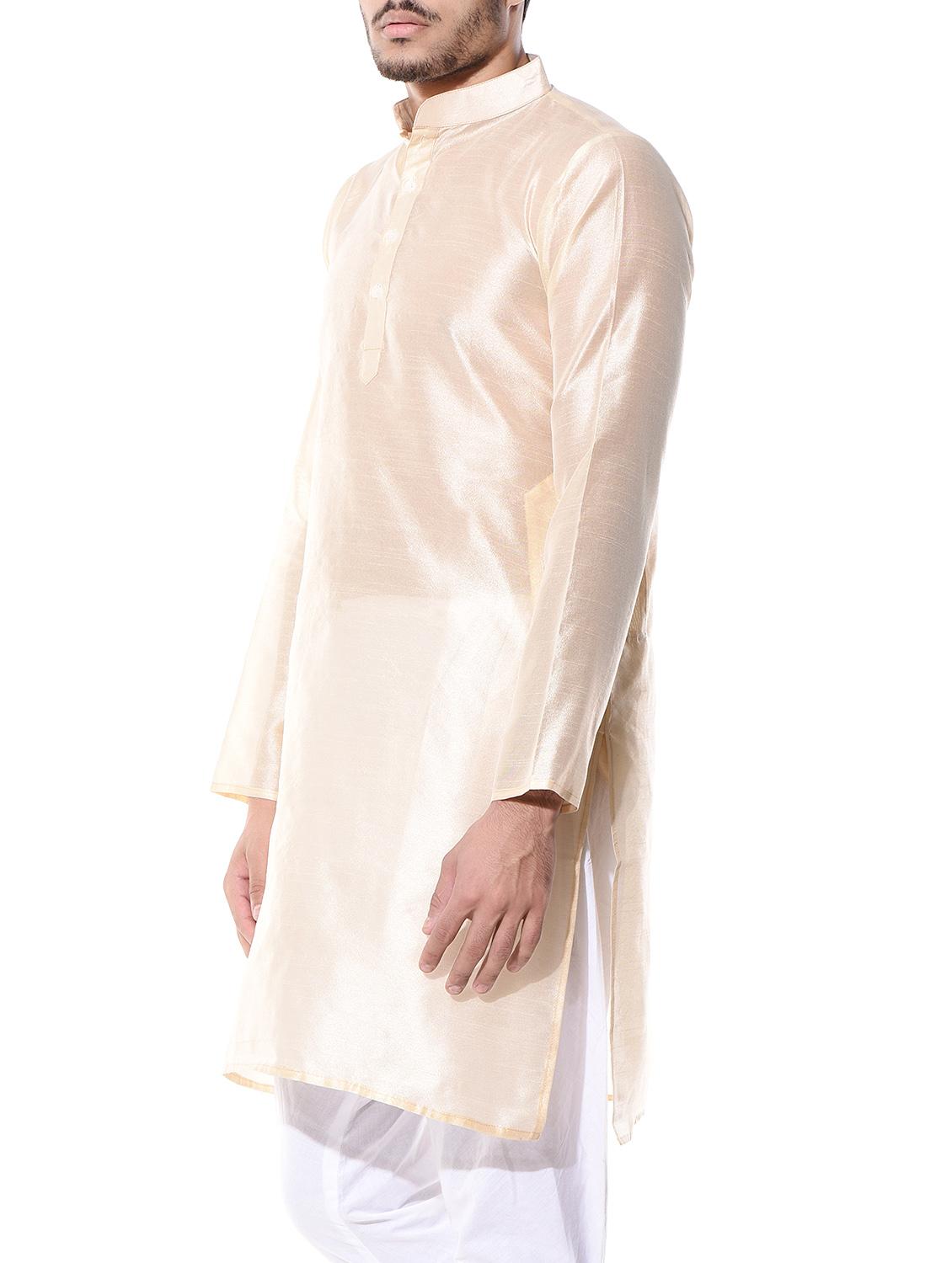 solid cream dupion kurta - 10551793 - Zoom Image - 2