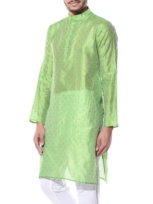 green dupion block print kurta - 10551794 - Standard Image - 2