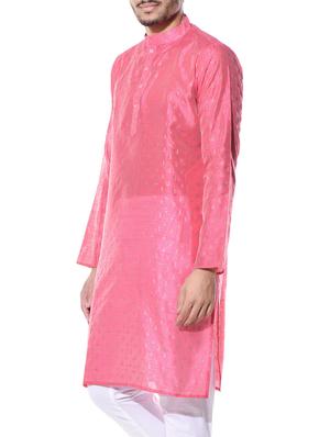 pink dupion block print kurta - 10551797 - Standard Image - 2