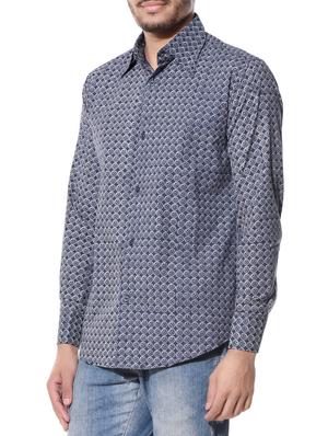 indigo printed cotton silk casual shirt - 10551822 - Standard Image - 2