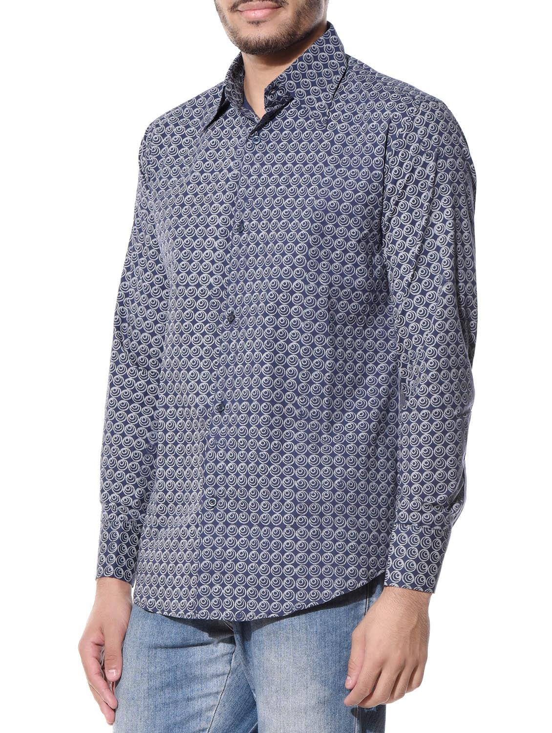 indigo printed cotton silk casual shirt - 10551822 - Zoom Image - 2