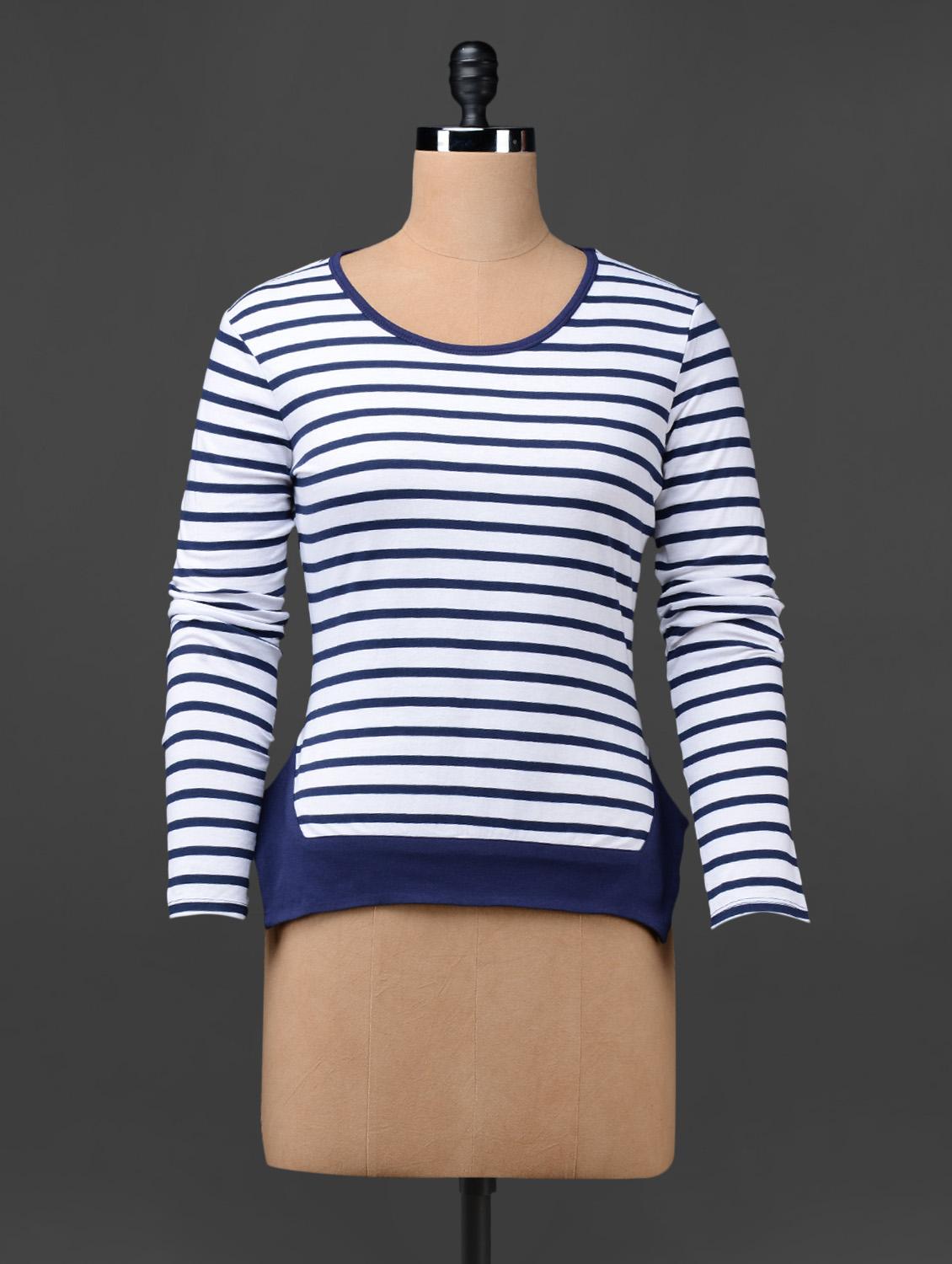 Long Sleeves Striped Knitted Cotton Top - Colbrii