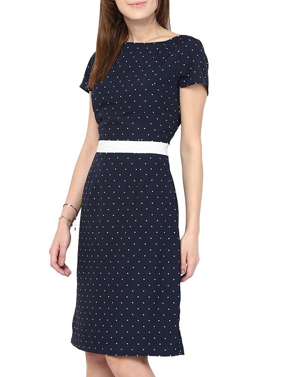 boat neck polka dot a-line dress - 10570548 - Zoom Image - 2