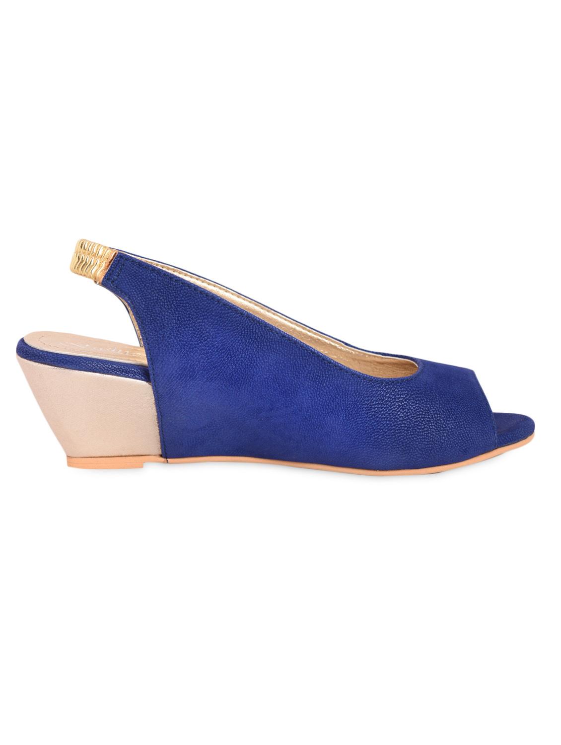 Royal Blue Peep-Toe Wedge Sling-Backs - Fashion Mafia