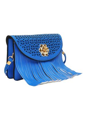 blue leatherette cut-out fringes sling bag - 10580547 - Standard Image - 5