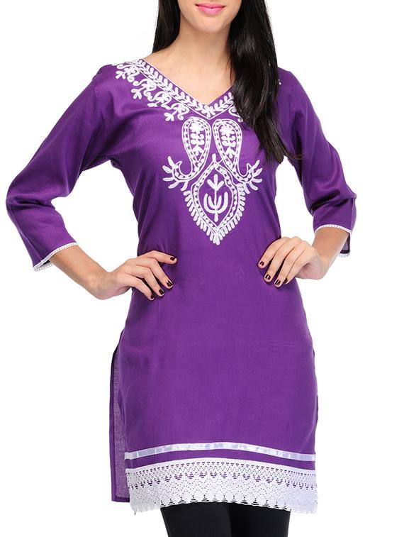 Purple Poly Rayon Regular Kurta - By