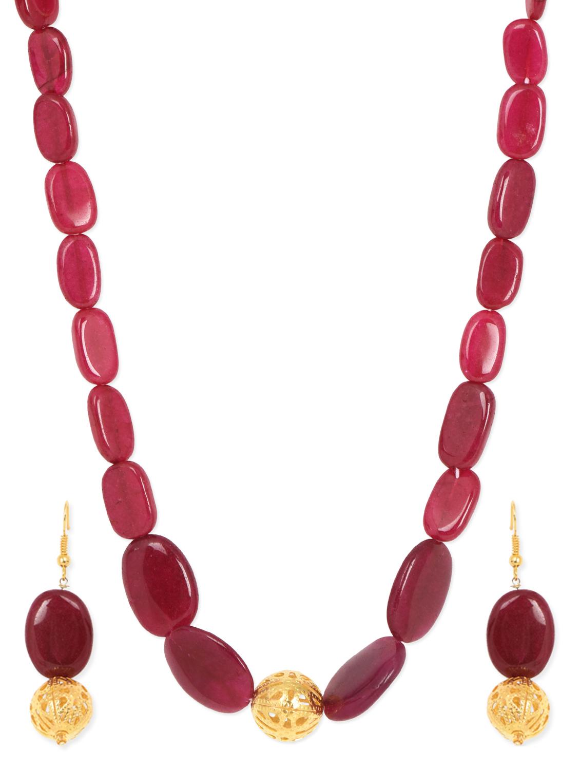 Maroon Stone Metal Alloy Stone Pendant Set - Art Mannia
