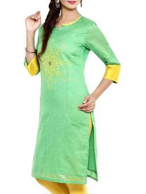 green Chanderi Straight Kurta - 10607871 - Standard Image - 2