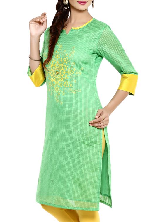 green Chanderi Straight Kurta - 10607871 - Zoom Image - 2