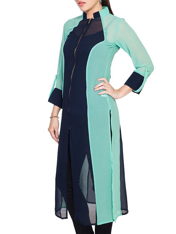 green solid georgette tunic - 10626604 - Zoom Image - 2