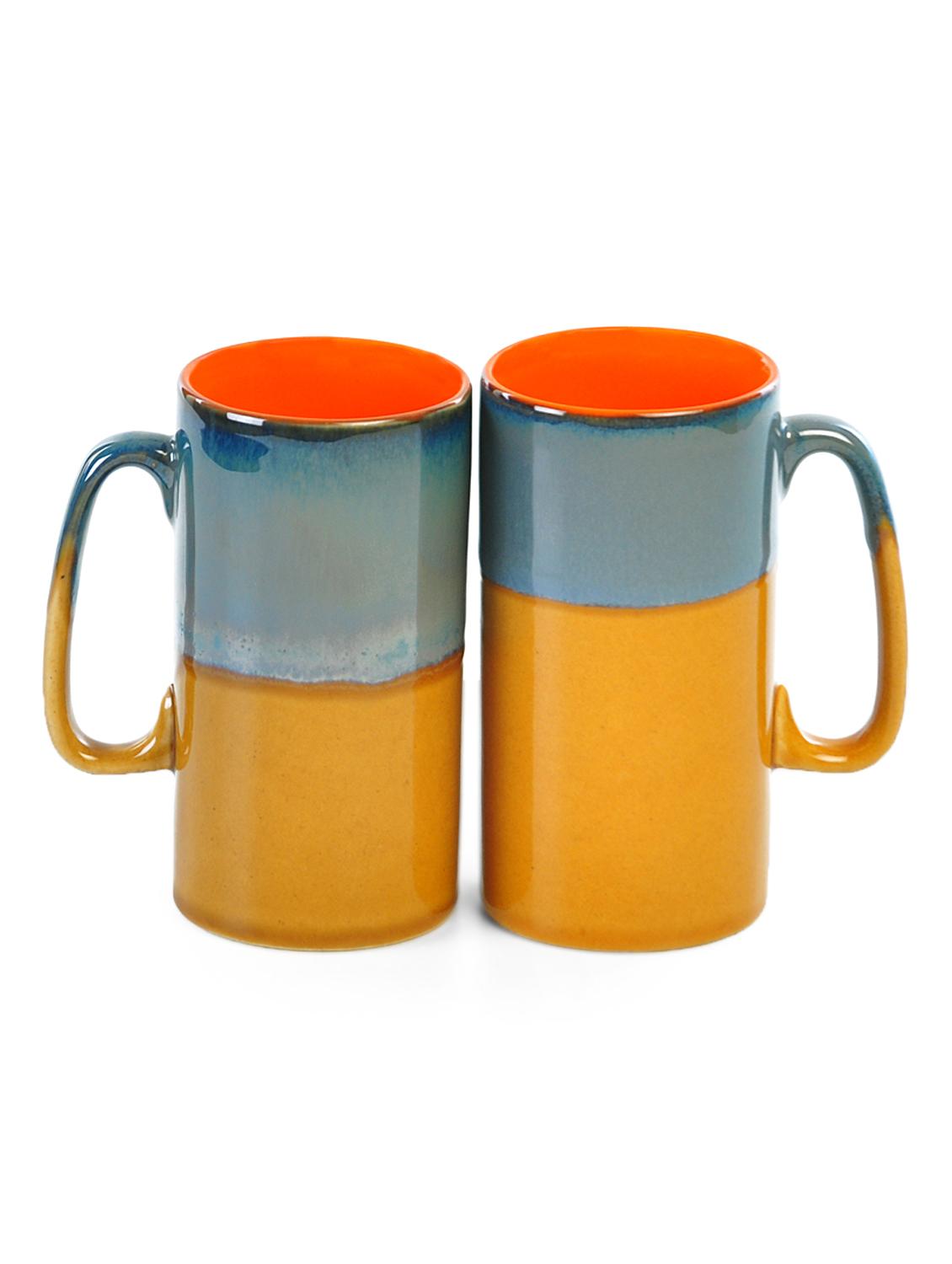 Mustard And Grey Ceramic Beer Mugs (Set Of 2) - Cultural Concepts