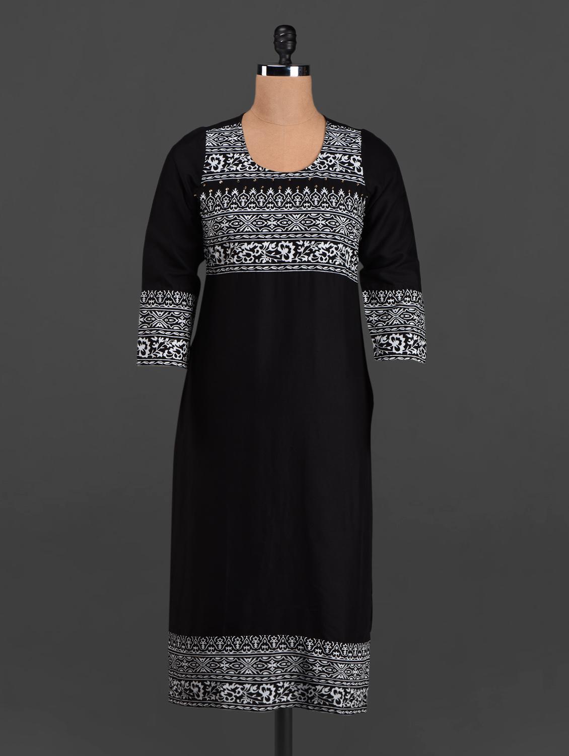 Round Neck Printed Kurta - Indidori