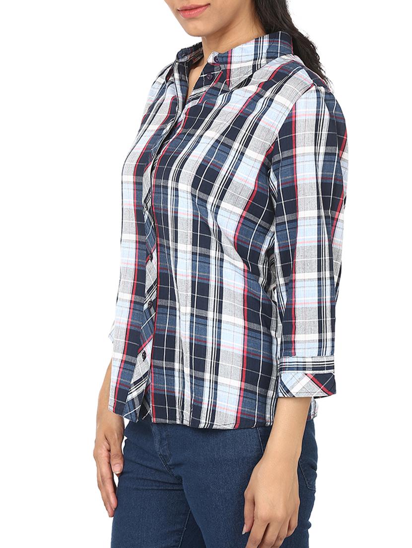 blue checkered cotton shirt - 10645218 - Zoom Image - 2