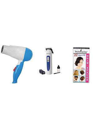 1 hair dryer :: 1 trimmer , 1 brush , 1 charger , 1 oil:: 1 free hairstyle booklet - 10648957 - Standard Image - 2