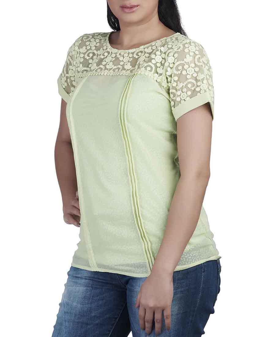 embroidered mesh panel pleated top - 10656309 - Zoom Image - 2