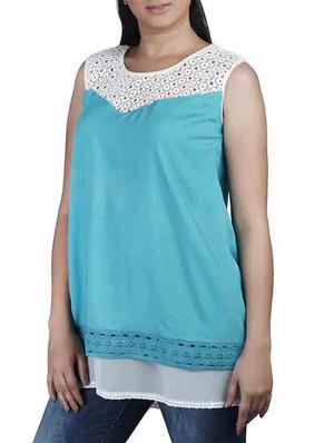 Lace panel yoke top - 10656337 - Standard Image - 2
