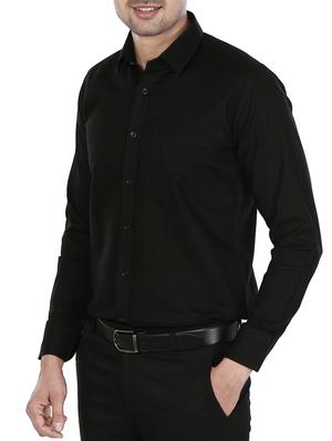 solid black cotton formal shirt - 10670050 - Standard Image - 2